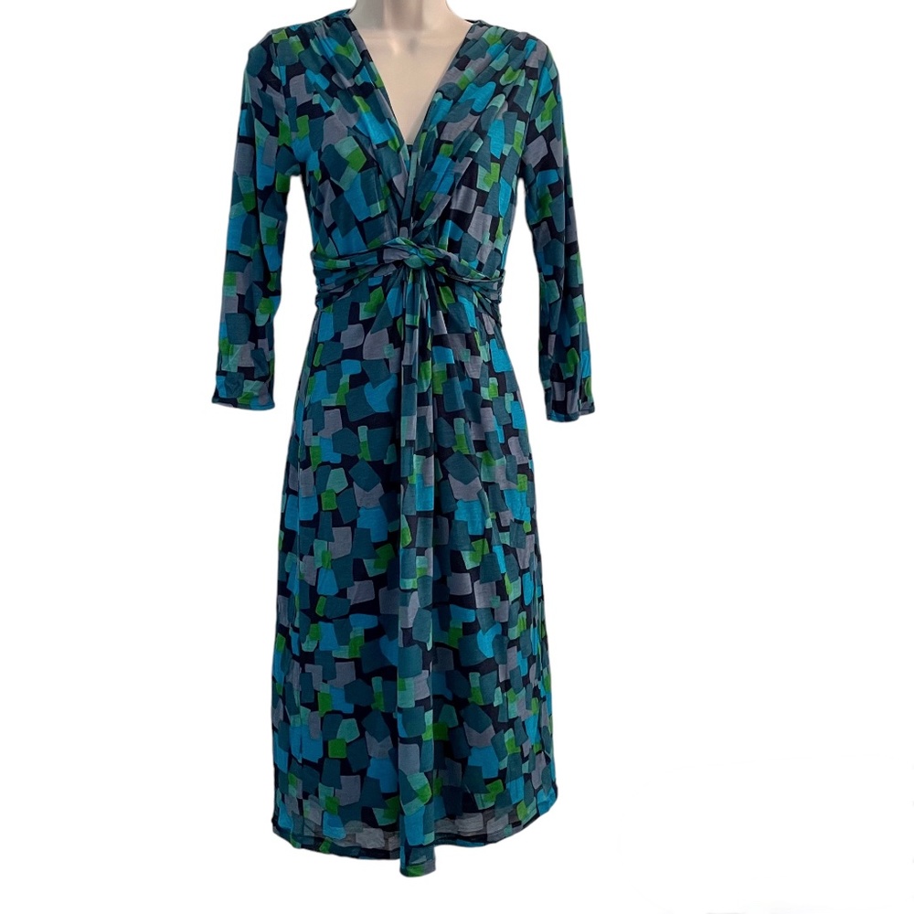 Boden Lyocell Double Layer Knot Dress Teal 4 Long